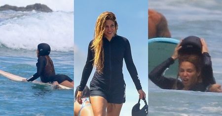 Shakira zalicza BOLESNY upadek, surfując. Mogła liczyć na pomoc przystojnego instruktora (ZDJĘCIA)