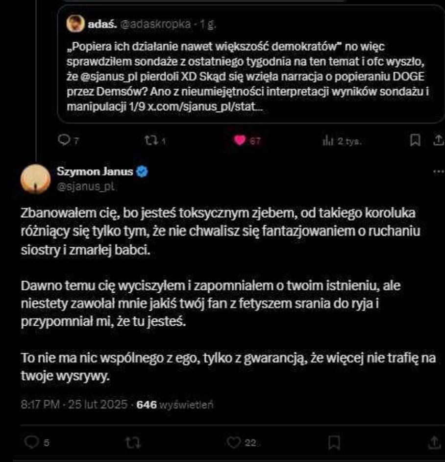 Screeny wpisów Szymona Janusa. 