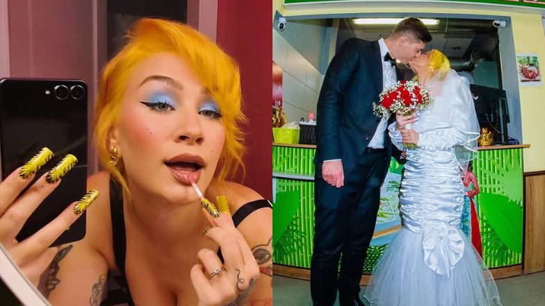 Agata "Dziarma" Dziarmagowska pozuje w sukni ślubnej