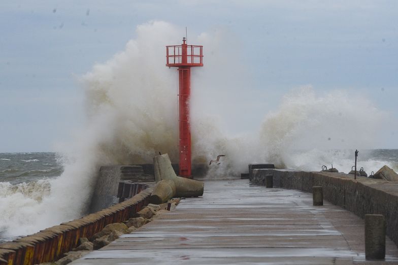 Darłowo, 16.12.2024. Sztorm w porcie w Darłowie, 16 bm. Instytut Meteorologii i Gospodarki Wodnej wydał ostrzeżenia I i II stopnia przed silnym wiatrem dla północy kraju. (ad) PAP/Piotr Kowala