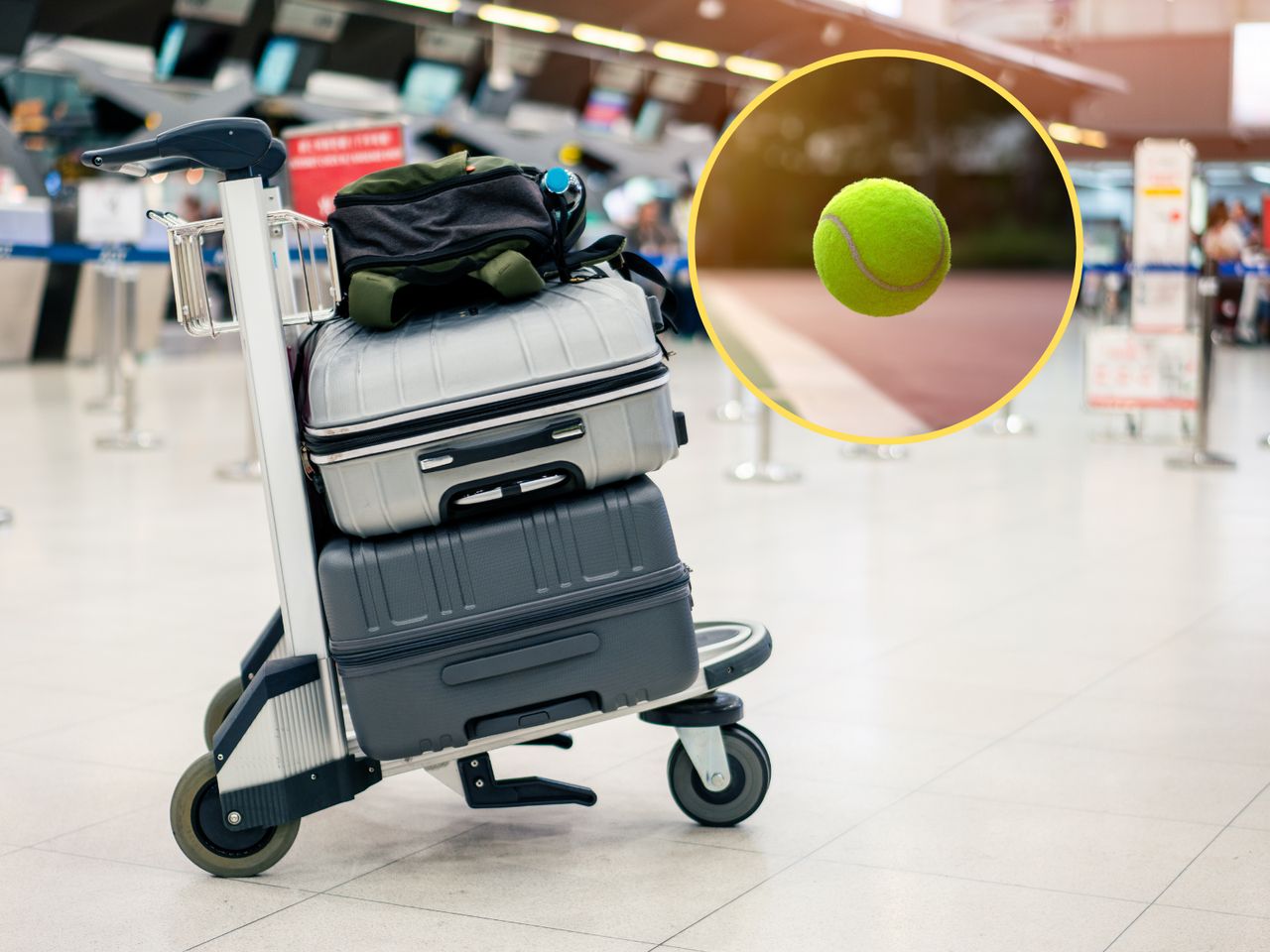 Pack the tennis ball into the luggage.