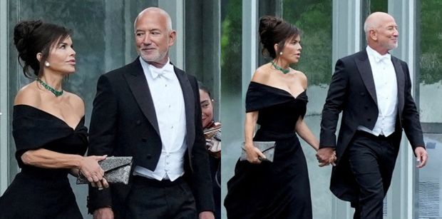 Wydekoltowana Lauren Sanchez i elegancki Jeff Bezos lansują się na balu u Donalda Trumpa (ZDJĘCIA)