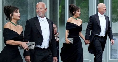 Wydekoltowana Lauren Sanchez i elegancki Jeff Bezos lansują się na balu u Donalda Trumpa (ZDJĘCIA)