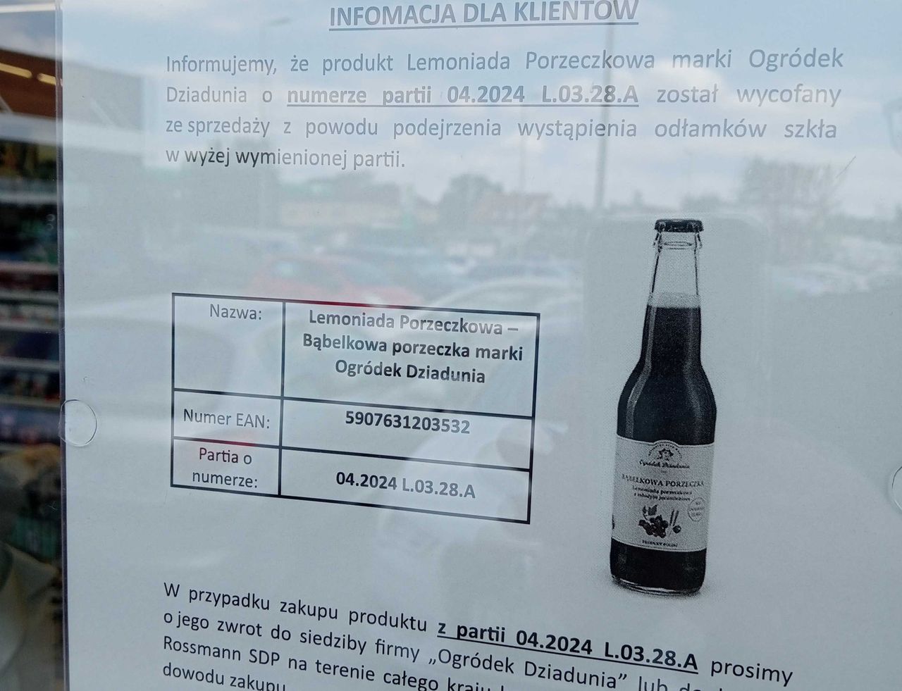 Odłamki szkła w jednym z napojów. GIS ostrzega