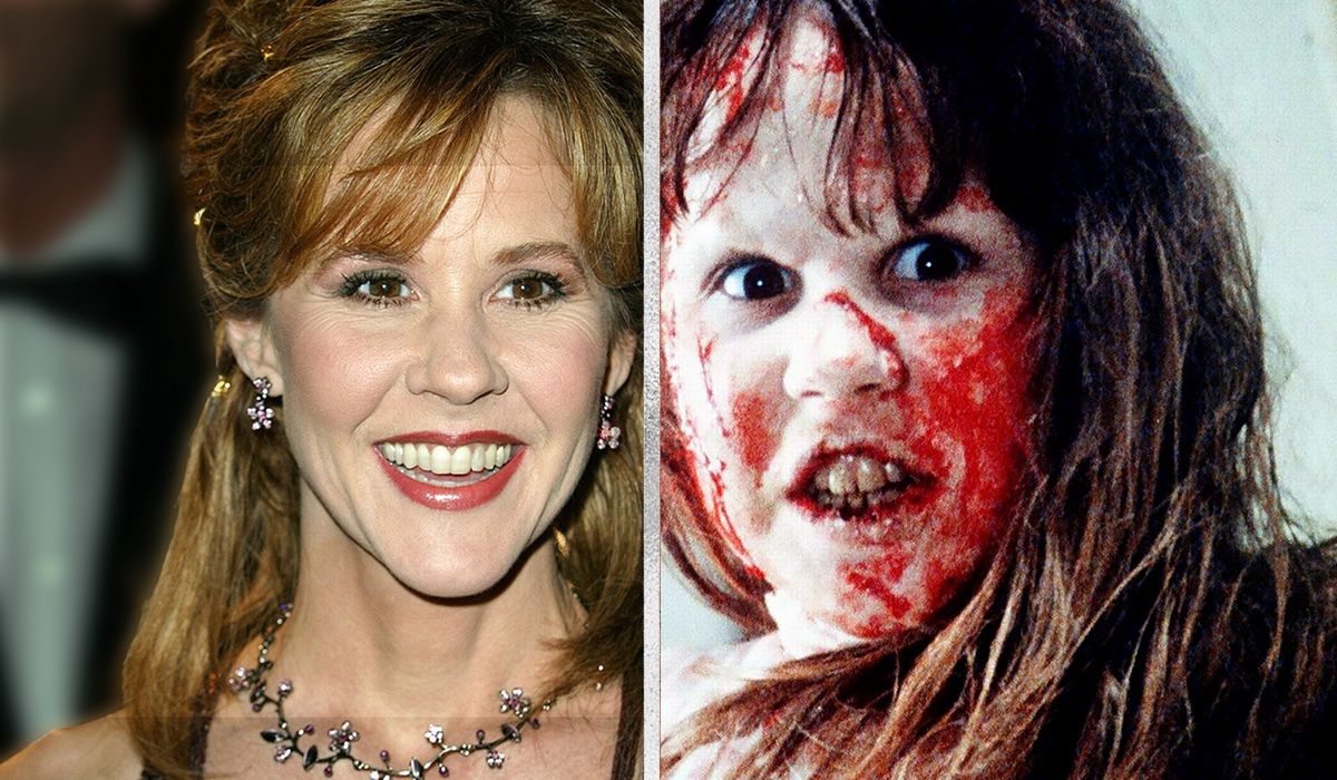 Linda Blair na czerwonym dywanie i w filmie "Egzorcysta" 