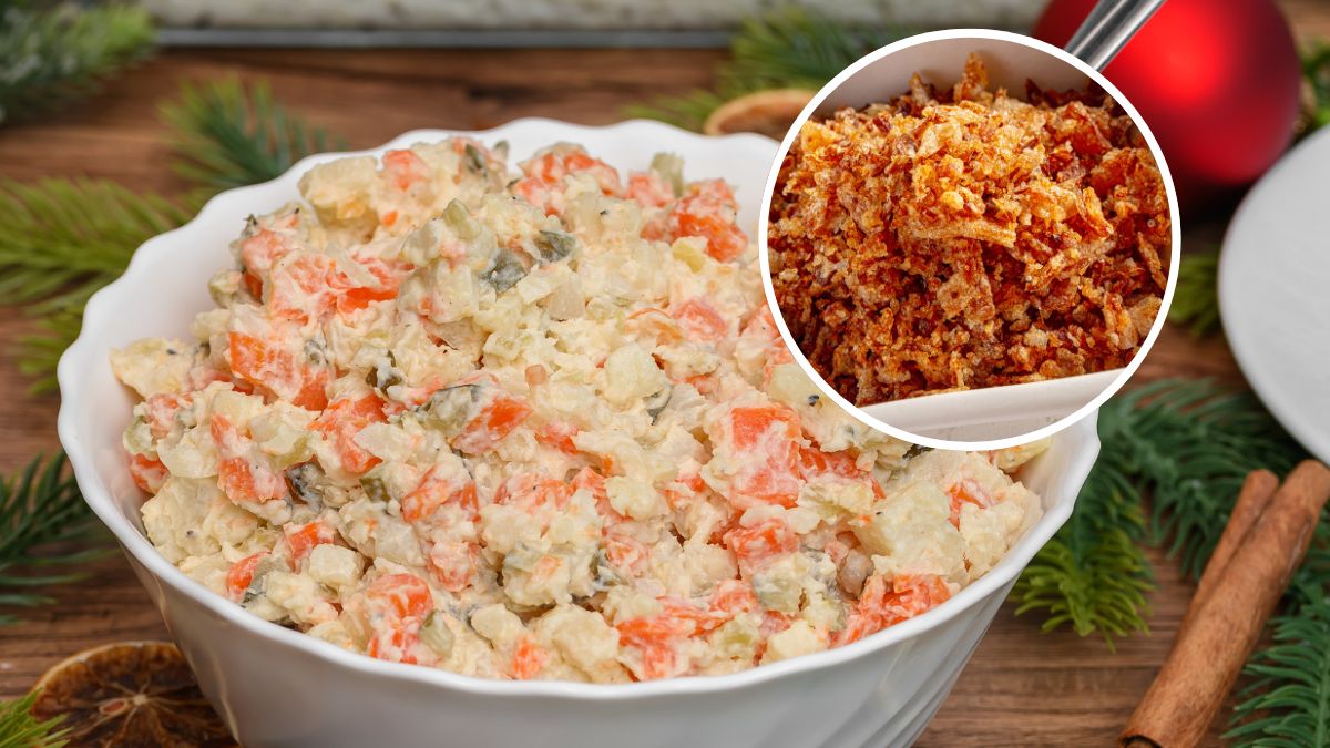 Prażona cebulka to ciekawy dodatek do sałatki jarzynowej 