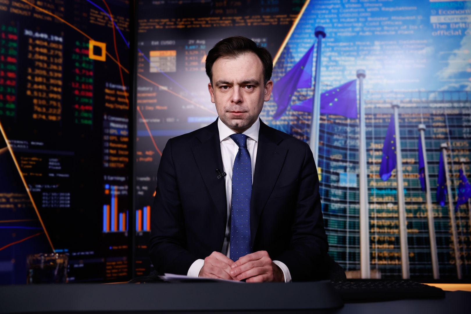 Andrzej Domanski, Poland's finance minster, during a Bloomberg Television interview in Brussels, Belgium, on Tuesday, Feb. 18, 2025. Domanski said the European Union needs to show more solidarity on defense spending in the face of "mixed signals" from the US. Photographer: Simon Wohlfahrt/Bloomberg via Getty Images