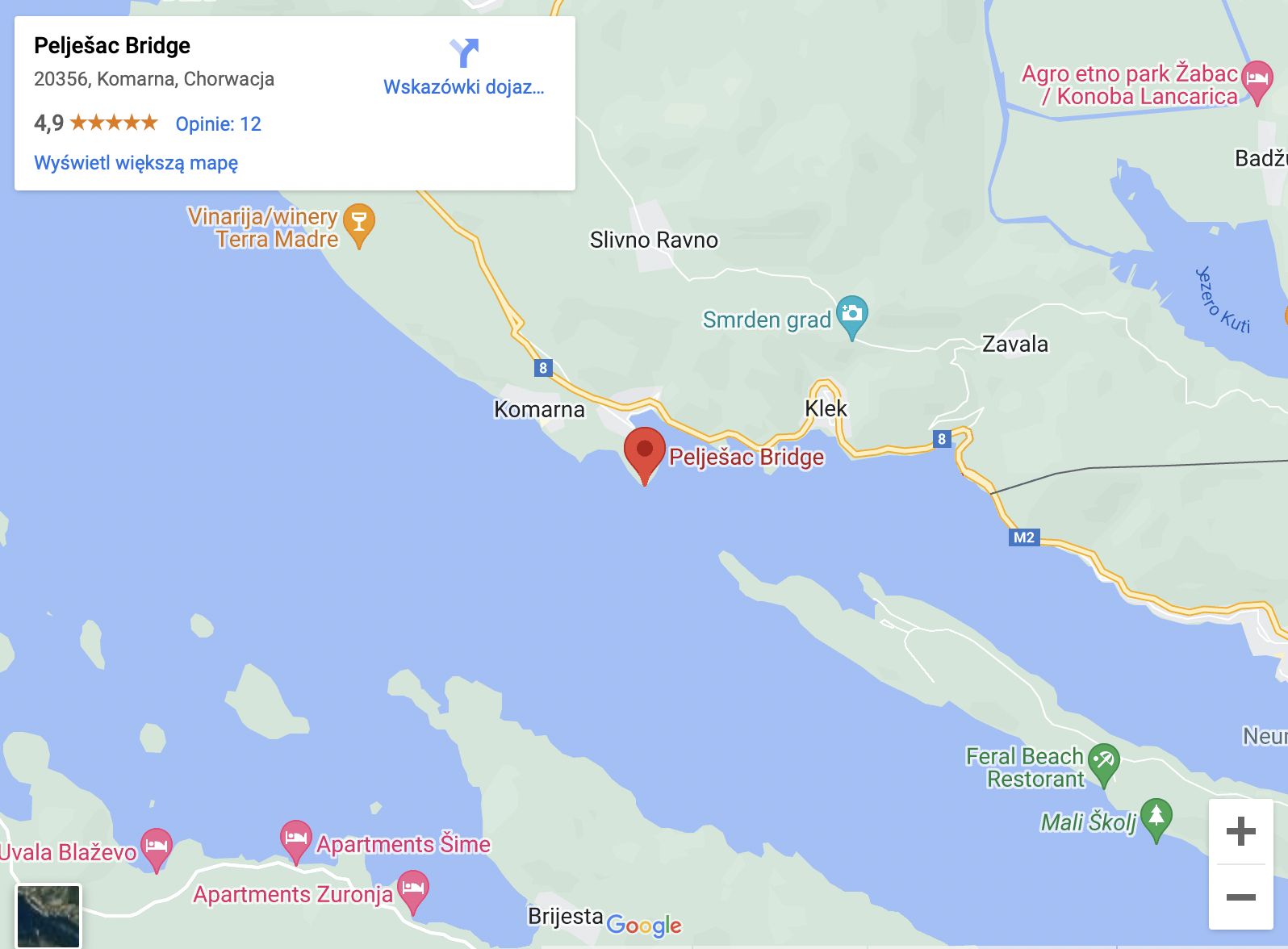 Most Pelješac połączy miejscowości Komarna i Brijesta, co w drodze do i z Dubrownika pozwoli ominąć pas wybrzeża Bośni i Hercegowiny