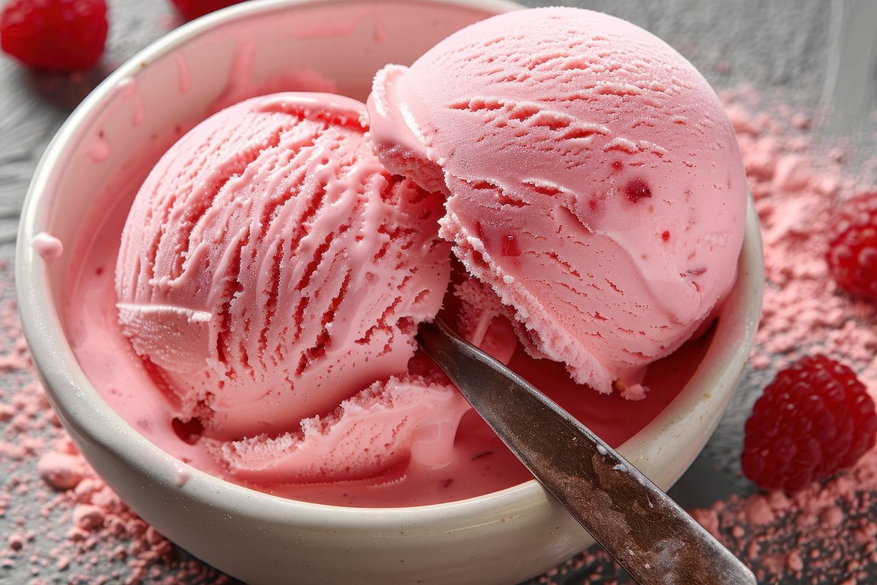 Raspberry ice cream with Greek yogurt