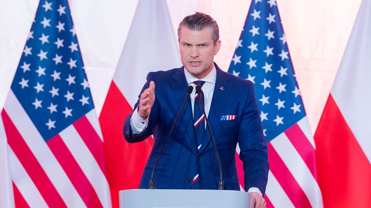 WARSAW, POLAND - 2025/02/14: US Secretary of Defense, Pete Hegseth delivers a press statement after a bilateral meeting at the Ministry of Defense. Polish Deputy Prime Minister and Defense Minister Wladyslaw Kosiniak-Kamysz met with U.S. Secretary of Defense Pete Hegseth in Warsaw to discuss strengthening defense cooperation and regional security. Poland, a key U.S. ally, has expanded its military capabilities by acquiring advanced American equipment, including Apache helicopters and air defense systems. In January 2025, Poland signed a contract for over 200 AGM-88G AARGM-ER missiles. As one of NATO's top defense spenders, Poland allocates nearly 5% of its GDP to security, with its 2025 defense budget reaching over $47 billion with additional funding. These investments reflect Poland's commitment to military modernization and regional stability. (Photo by Marek Antoni Iwaczuk/SOPA Images/LightRocket via Getty Images)