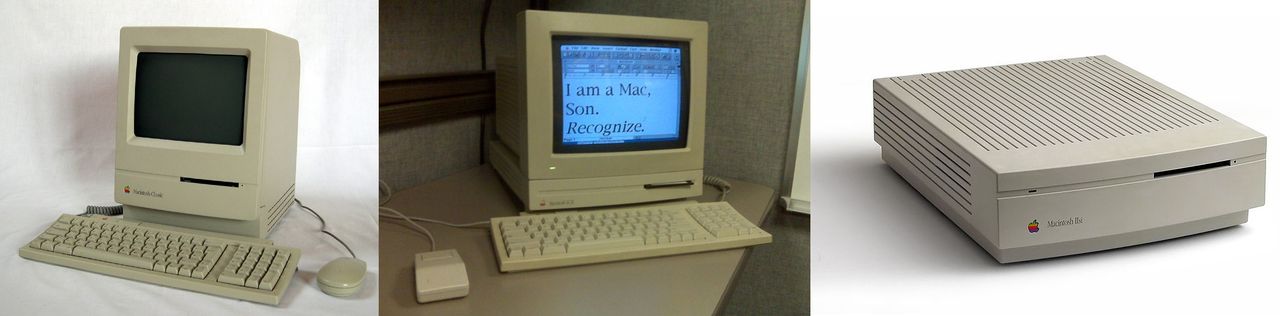 Komputery Macintosh (od lewej): Classic, LC II i IIsi
