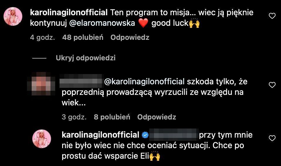 Starcie Karoliny Gilon z internautką