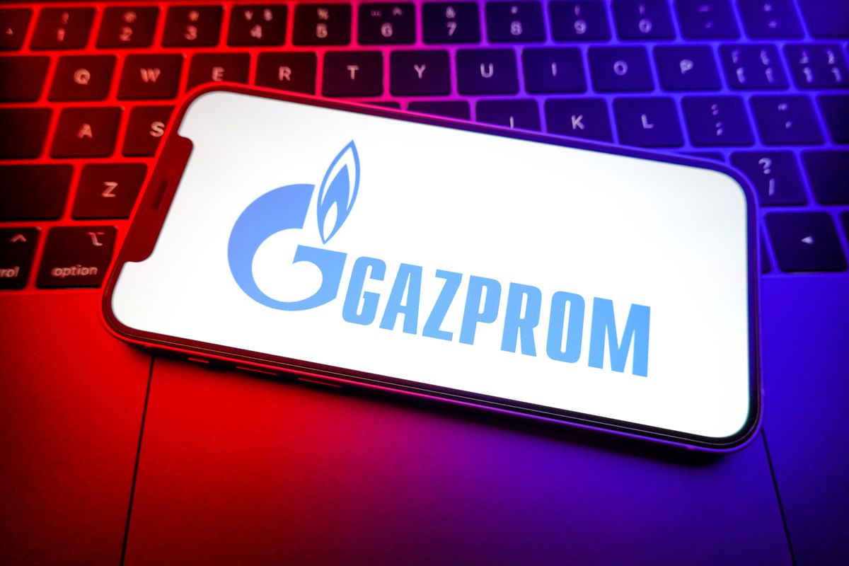 CHINA - 2022/04/25: In this photo illustration, a Gazprom logo is displayed on the screen of a smartphone. (Photo Illustration by Sheldon Cooper/SOPA Images/LightRocket via Getty Images)