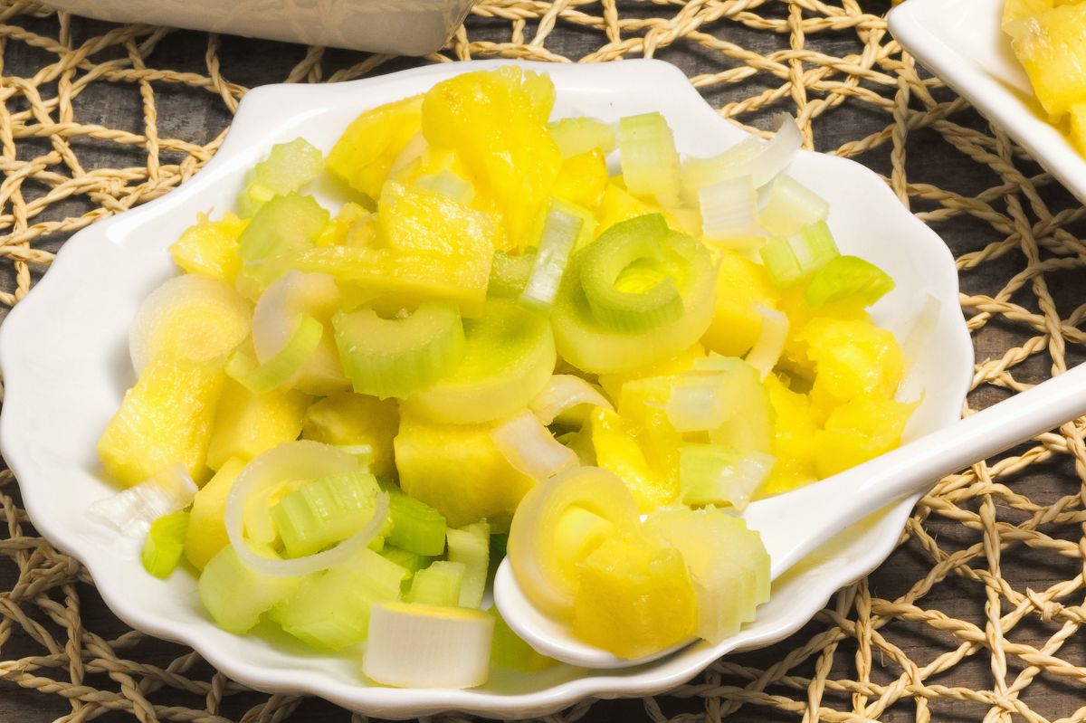 My mom adds an unusual ingredient to the leek salad. It's the hit of family parties.