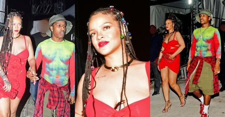 Rihanna w czerwonej mini od Magdy Butrym szaleje na Barbadosie z ASAP Rockym (ZDJĘCIA)