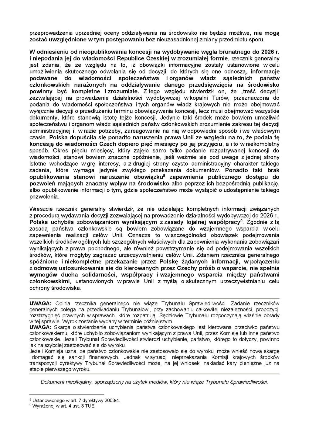 Opinia rzecznika generalnego TSUE w sprawie Turowa