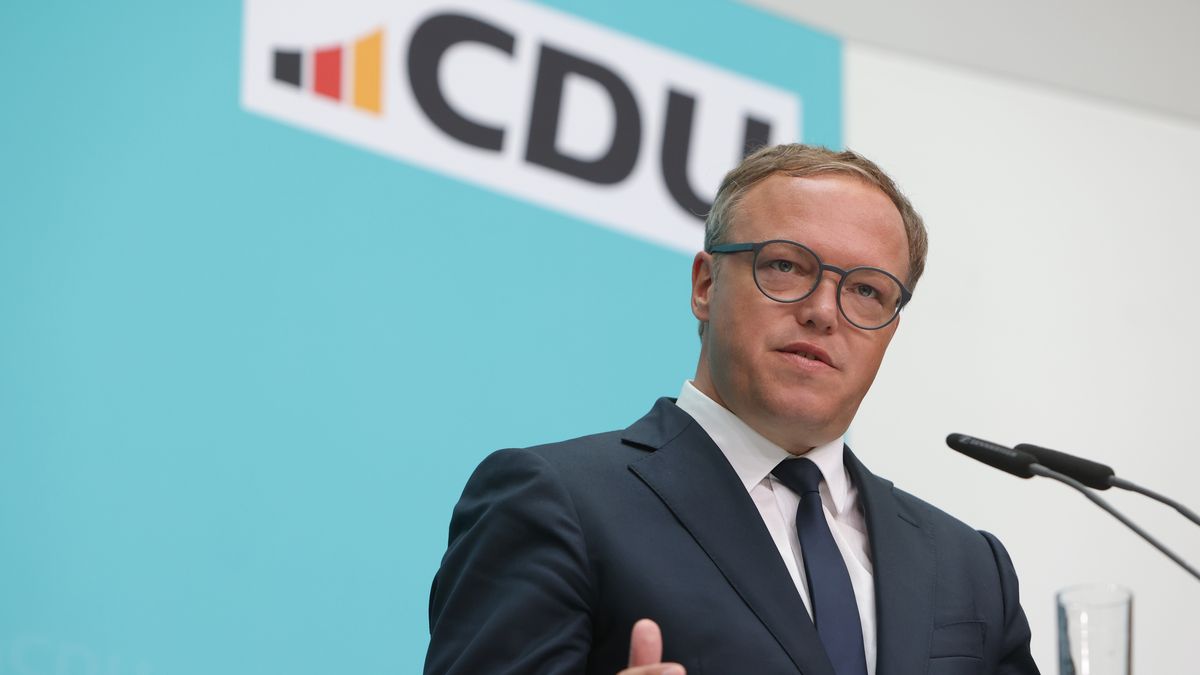 BERLIN, GERMANY - SEPTEMBER 2: Mario Voigt, lead candidate of the CDU in Thuringia, speaks to the media the day after state elections in Thuringia and Saxony on September 2, 2024 in Berlin, Germany. The CDU won narrowly in Saxony, and while it lost against the far-right Alternative for Germany (AfD) in Thuringia, it will likely still be able to determine the premiers of both states. Overall the elections showed strong support for the far-right and far-left (the latter in the form of the upstart Sahra Wagenknecht Alliance, or BSW) and a total erosion of confidence in the federal coalition parties, namely the German Social Democrats (SPD), the Greens and the German Free Democrats (FDP).(Photo by Michele Tantussi/Getty Images)