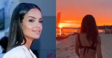 Naturalna Klaudia El Dursi pozuje na tle zachodzącego słońca w osobliwej stylizacji odsłaniającej BIELIZNĘ (FOTO)