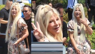 Nieruchoma twarz Tori Spelling zaszczyca swoją obecnością wyścigi samochodowe w Beverly Hills (ZDJĘCIA)