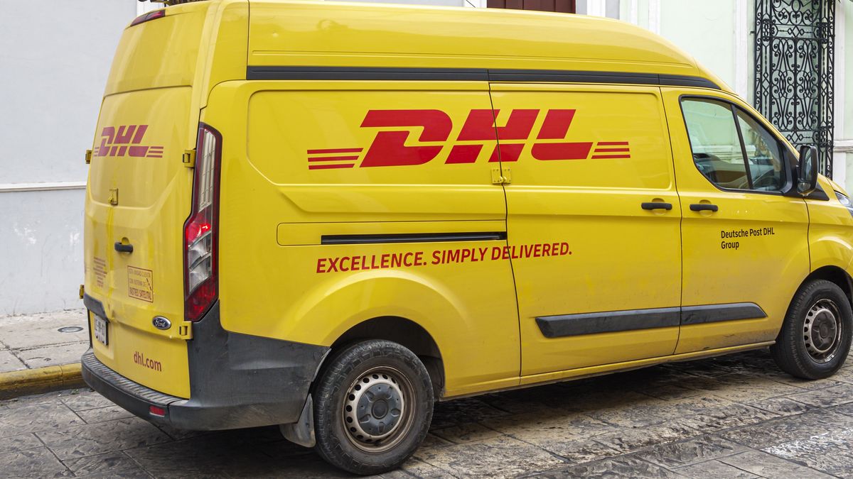Merida, Mexico, Barrio de Santiago Centro, DHL delivery service van. (Photo by: Jeffrey Greenberg/Universal Images Group via Getty Images)