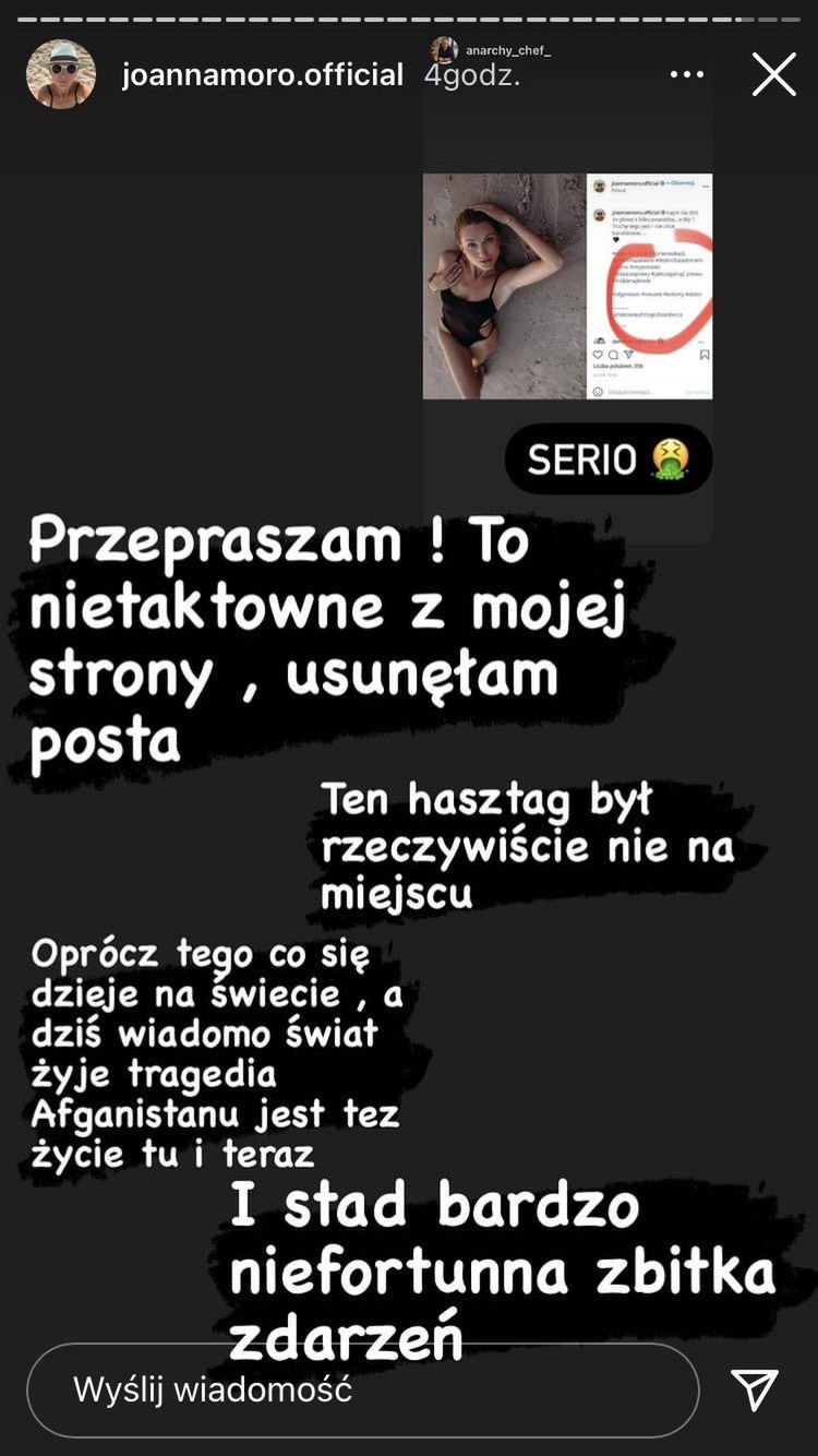 Joanna Moro tłumaczy się z wpisu o Afganistanie 