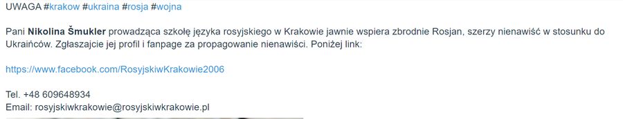 Wykop zachęca do zgłaszania profilu "Rosyjski w Krakowie"
