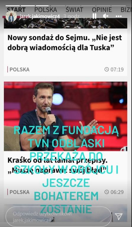 Screen z InstaStories Jarosława Jakimowicza