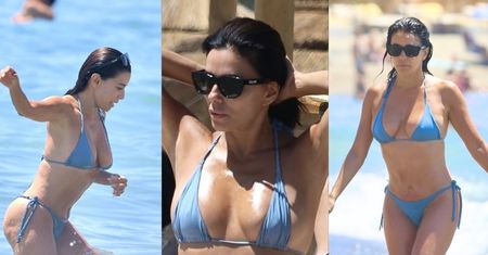 51-letnia Eva Longoria niczym mitologiczna Wenus wyłania się z morza i oślepia dekoltem. Zjawiskowa? (ZDJĘCIA)