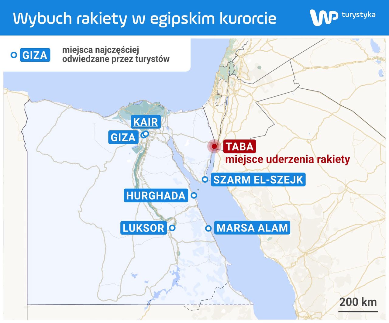 Odległość egipskich kurortów od Taby