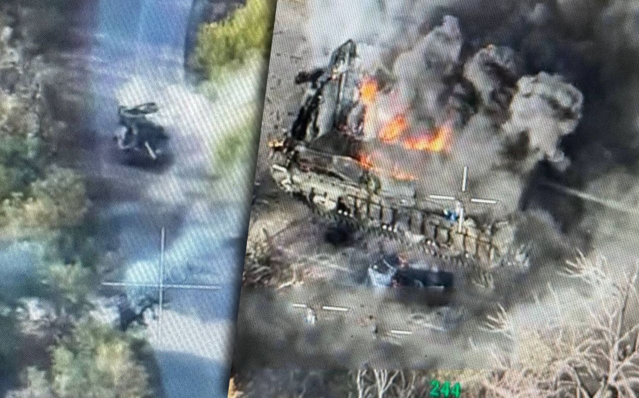 A destroyed Russian tank in Donetsk Oblast