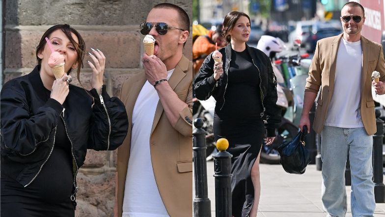 Marcin Hakiel i ciężarna Dominika na lodach.