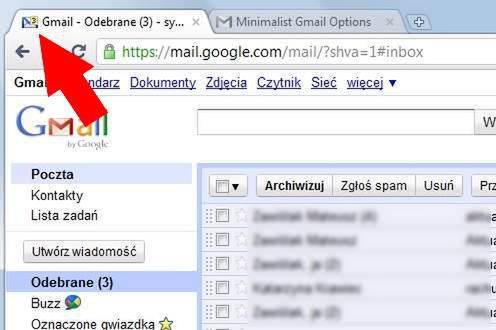 Minimalist Gmail - liczba nowych maili w favikonce