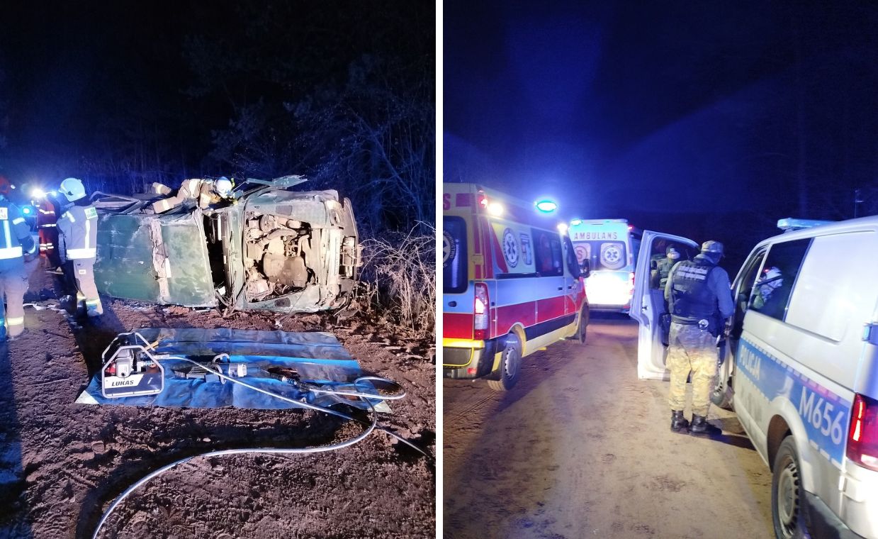 Samochód Straży Granicznej wypadł z drogi. 5 osób trafiło do szpitala