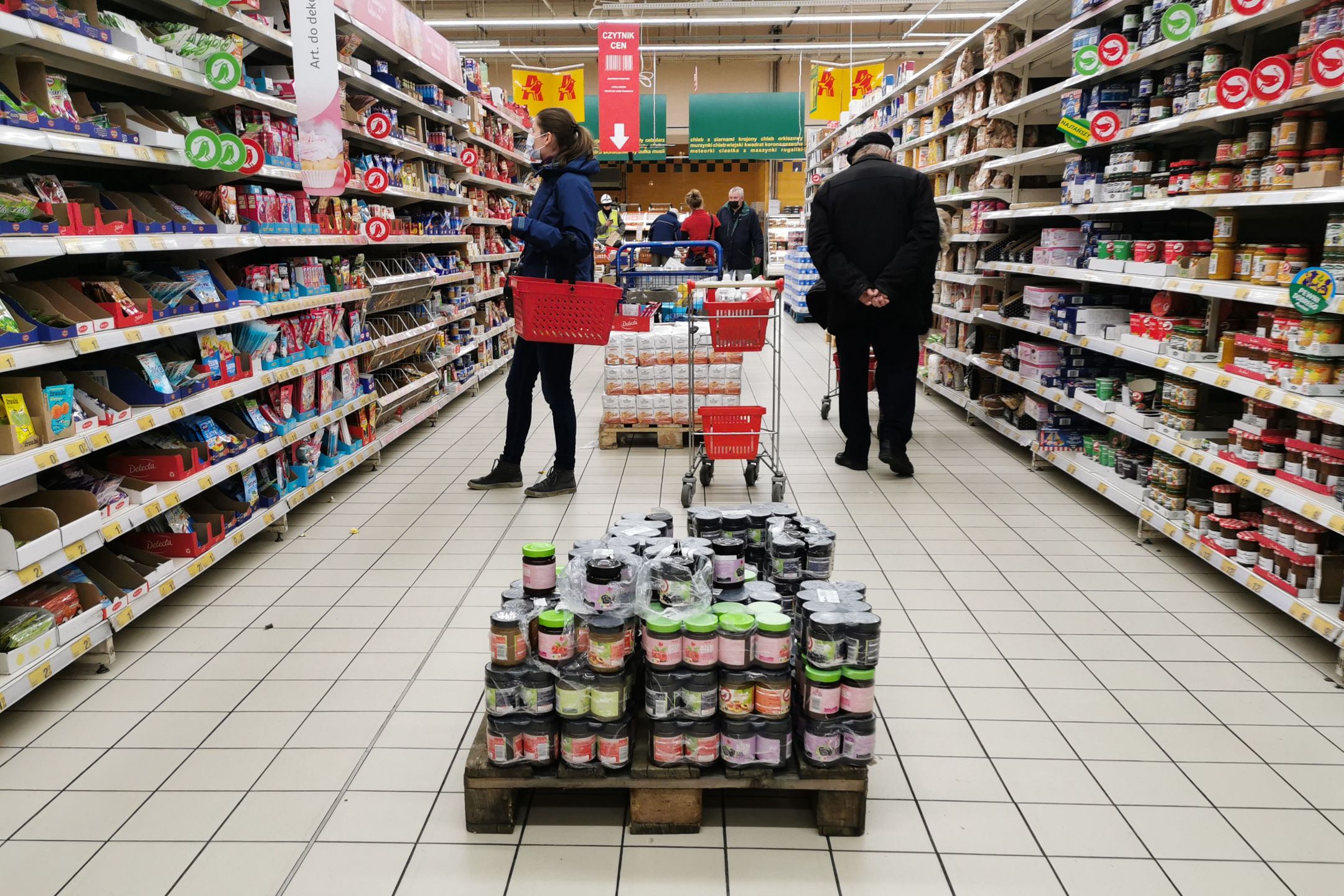 Grocery shopping in Auchan supermarket in Krakow, Poland on February 9, 2022.  (Photo by Beata Zawrzel/NurPhoto via Getty Images)