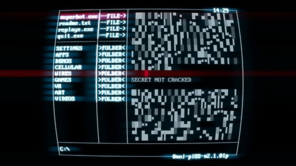 SUPERHOT - osobliwe menu gry