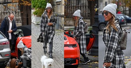 Ewa Chodakowska z plecakiem za 6 tysięcy wysiada z mężem i pieskiem z czerwonego porsche (ZDJĘCIA)