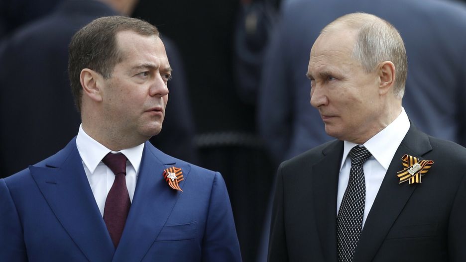 Temporary
Russian President Vladimir Putin, right, and Russian Prime Minister Dmitry Medvedev attend a wreath-laying ceremony at the Tomb of the Unknown Soldier after the military parade marking 74 years since the victory in WWII in Moscow, Russia, Thursday, May 9, 2019. (AP Photo/Pavel Golovkin)
AP