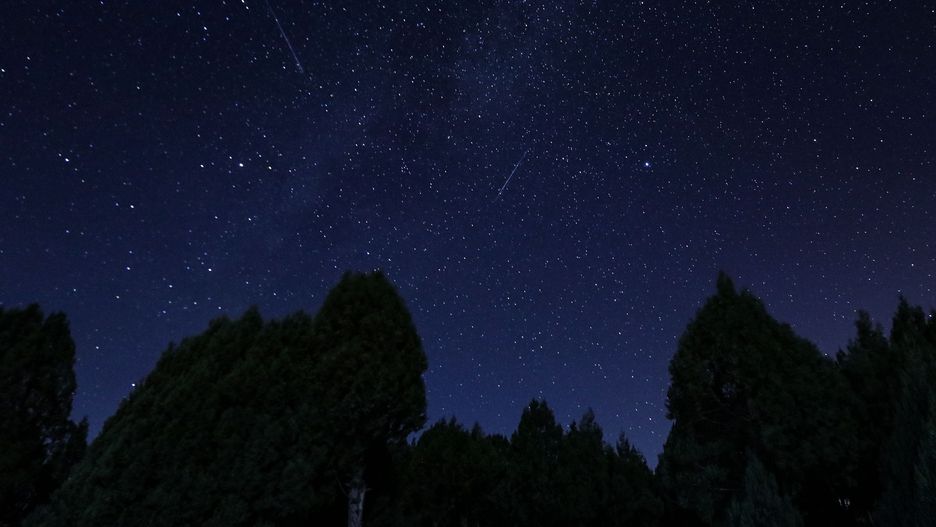KUTAHYA, TURKEY - AUGUST 13: Perseid meteors streak across the sky over Domanic district of Kutahya in Turkey on August 13, 2020. (Photo by Serdar Yigit/Anadolu Agency via Getty Images)