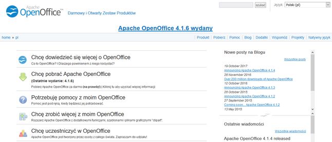 Strona domowa OpenOffice.org. Schludnie, przestronnie i tylko jeden błąd ortograficzny!