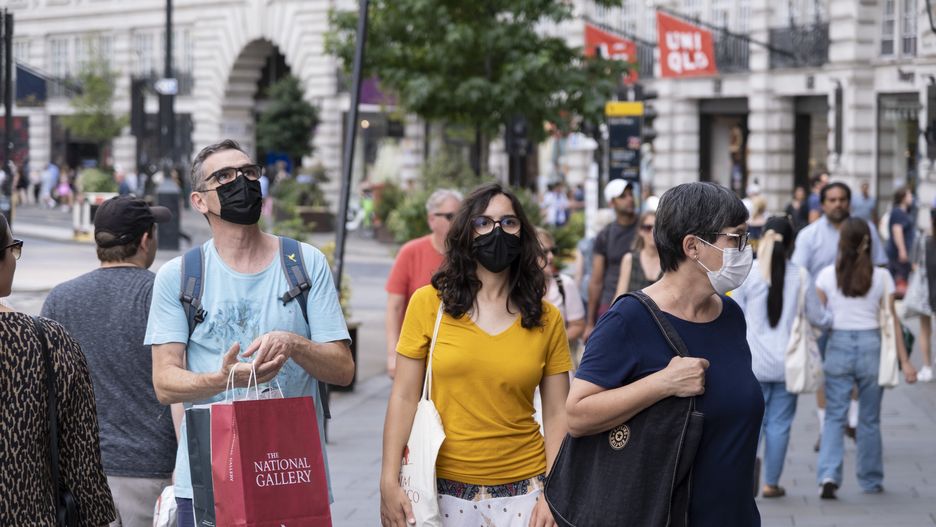 Oxford Street In London
Visitors wearing face masks out on Regent Street on 11th July 2022 in London, United Kingdom. Regent Street is a major retail centre in the West End of the capital and is Europes busiest shopping street with around half a million daily visitors to its approximately 300 shops, the majority of which are fashion and high street clothing stores. (photo by Mike Kemp/In Pictures via Getty Images)
Mike Kemp
london, english, britain, british, united kingdom, out and about, streets, shops, shoppers, shopping district, urban, west end, consumer, consumers, retailers, shopping bags, coronavirus outbreak, health, health scare, pandemic, covid 19, outbreak, face mask, face masks, face covering, mask, masks