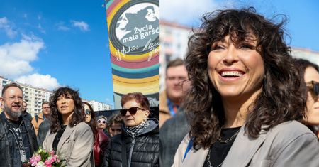 Natalia Kukulska pozuje z mężem na odsłonięciu muralu Anny Jantar i Jarosława Kukulskiego (ZDJĘCIA)