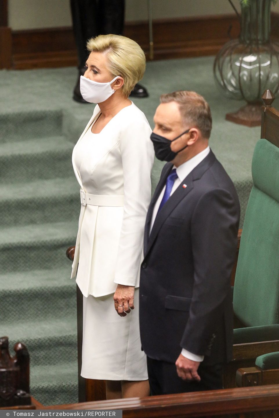 Zaprzysiężenie Andrzeja Dudy na prezydenta Polski. Na zdjęciu Andrzej Duda z żoną, Agatą Kornhauser-Dudą