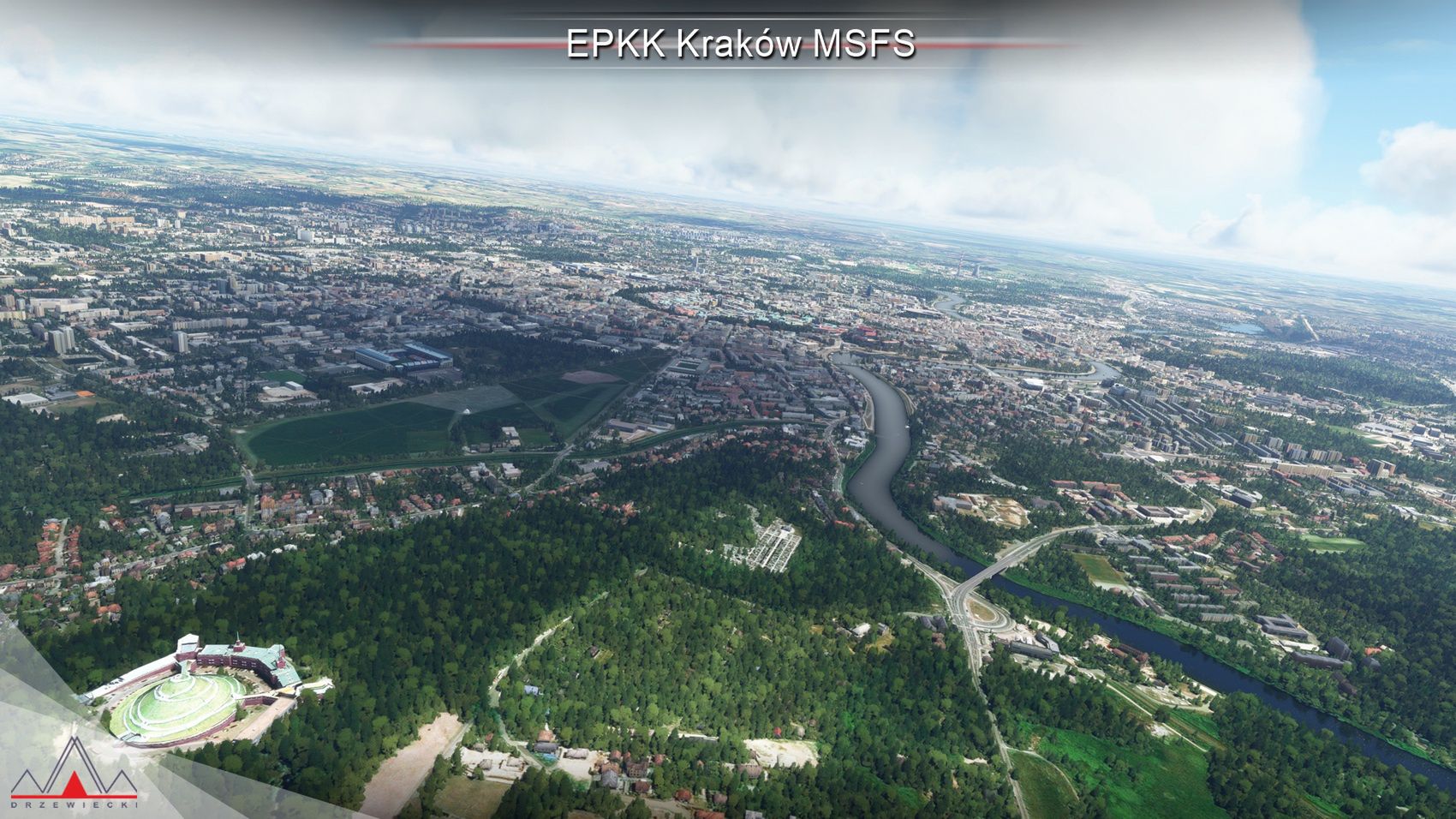 Kraków w Microsoft Flight Simulator.