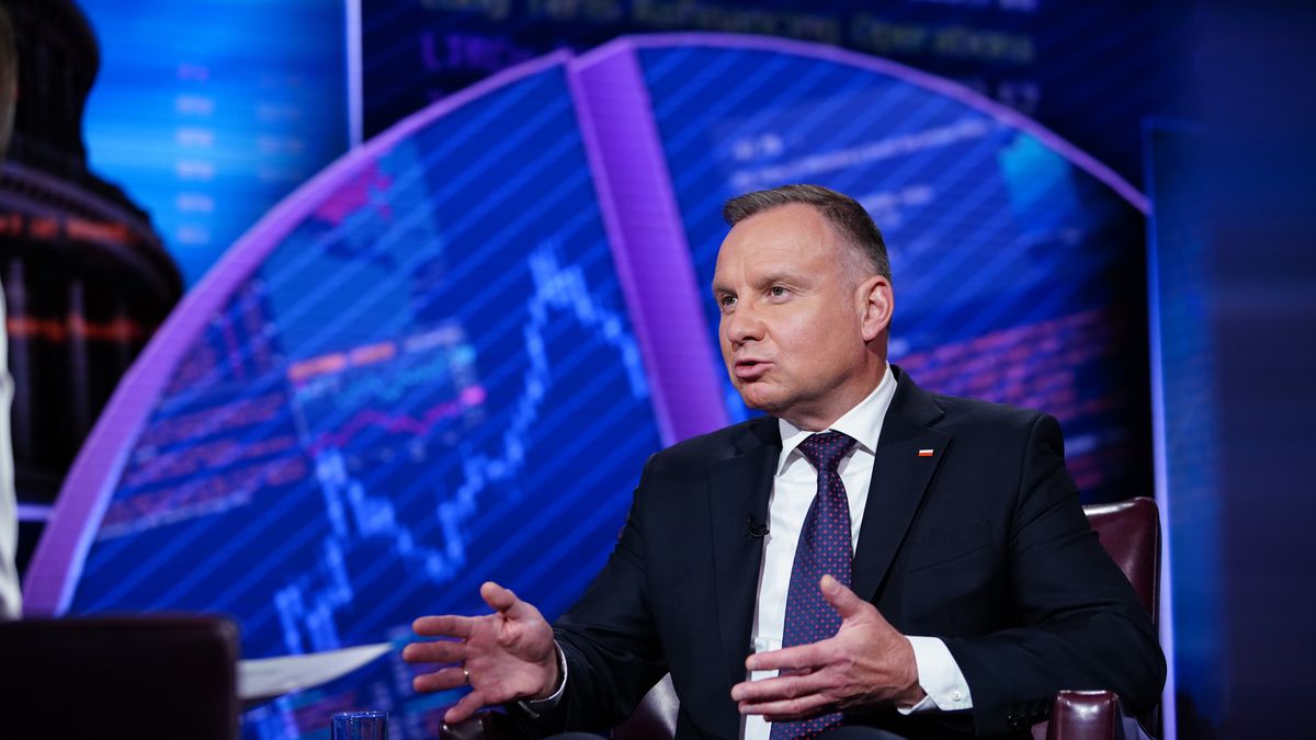 Andrzej Duda, Poland's president, during a Bloomberg Television interview in New York, US, on Tuesday, Sept. 19, 2023. Duda discussed the war in Ukraine and the importance of an alliance with the US. Photographer: Christopher Goodney/Bloomberg via Getty Images