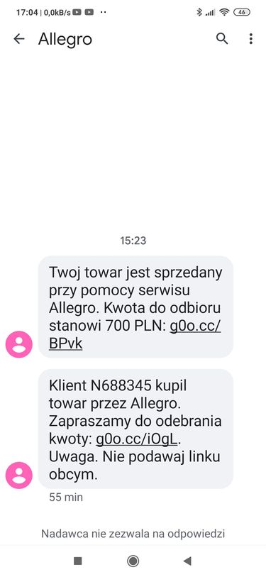 Wiadomość sugeruje konieczność kliknięcia podejrzanego linka, fot. Niebezpiecznik.