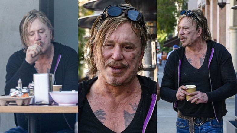 Wymęczony Mickey Rourke raczy się pizzą w Beverly Hills