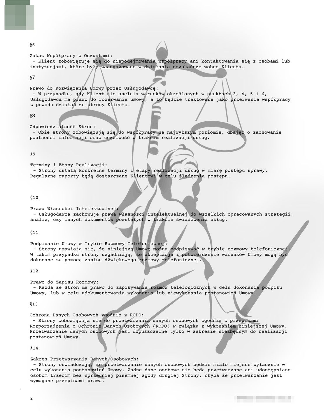 Umowa przesłana przez rzekomą kancelarię, strona 2
