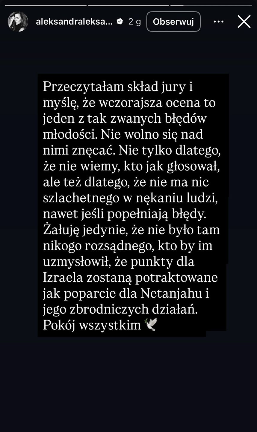 Aleksandra Kwaśniewska o decyzji krajowego jury 