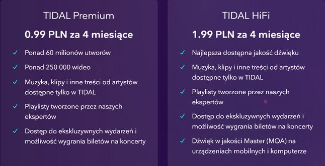 Dwa atrakcyjne pakiety, ale tylko dla nowych użytkowników (fot. Tidal)