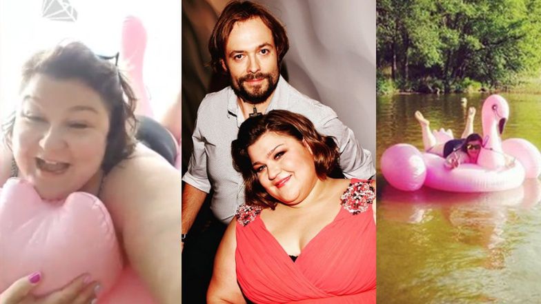 Dominika Gwit na różowym flamingu